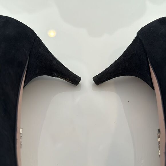 Prada Calzature Donna Black Suede D’Orsay Pointed Toe Heels Pumps Size 37 - Picture 3 of 10